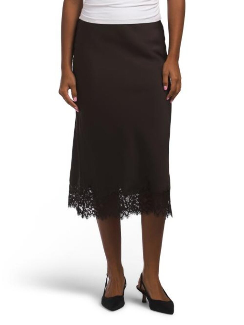 RACHEL ZOE Satin Pull On Bias Cut Midi Skirt